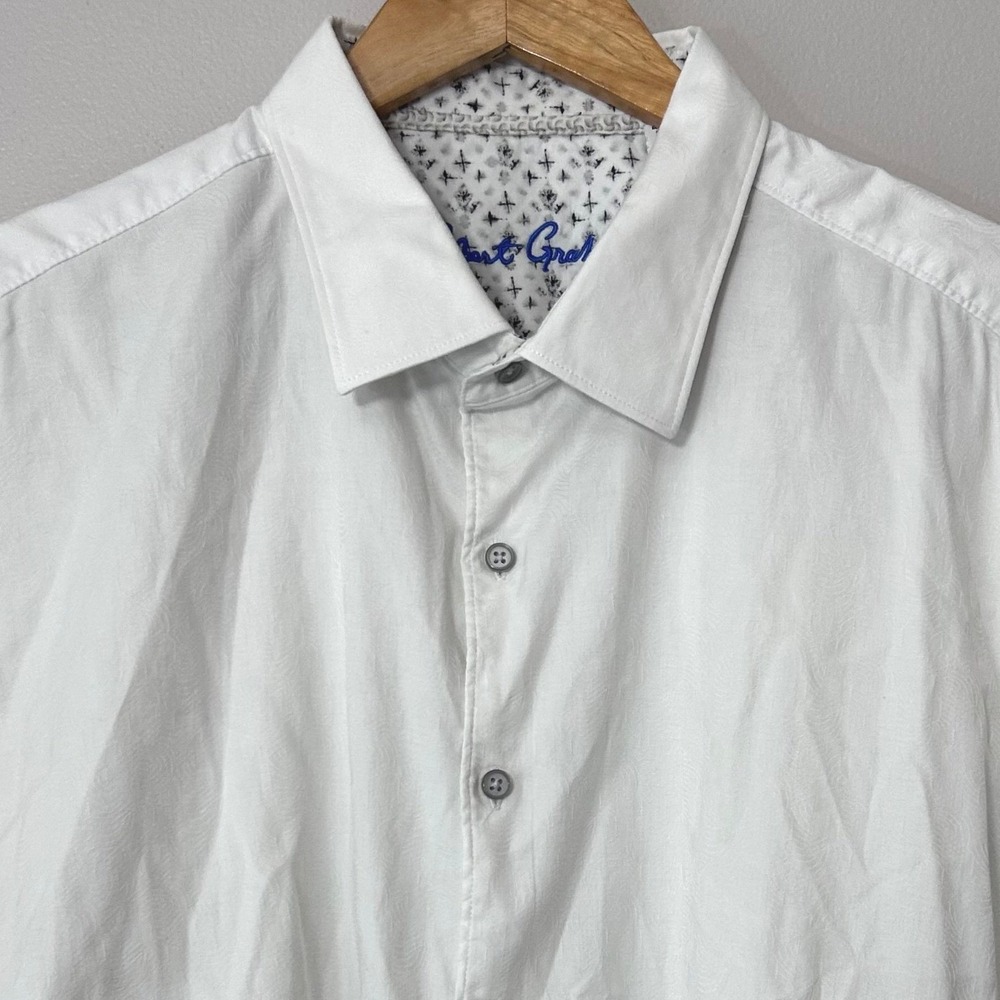 Robert Graham Shirt Mens 3XL White Jacquard Short Sleeve Classic Fit Button Up
